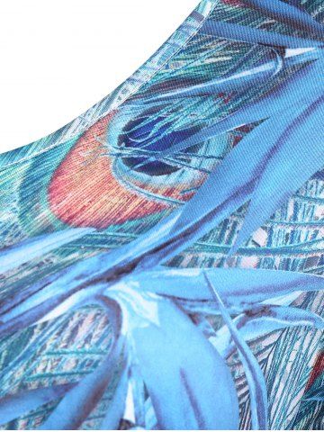 

Plus Size V Neck Feather Print Tee, Multi