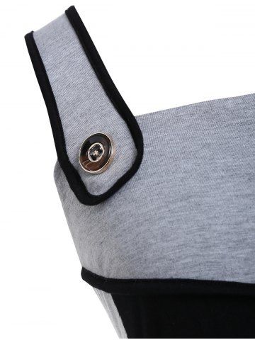 

Plus Size Color Block Button Asymmetrical Tank Top, Black