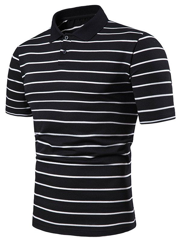 

Thin Striped Shirt Collar T Shirt, Black