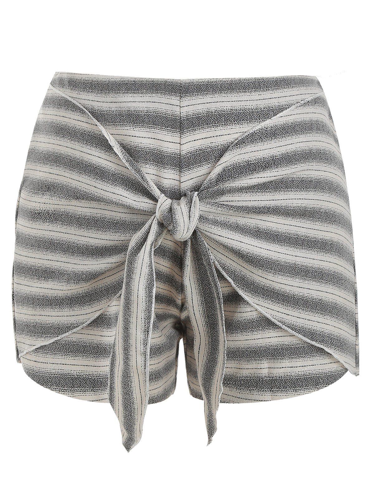 

Striped Front Tie Casual Shorts, Light gray