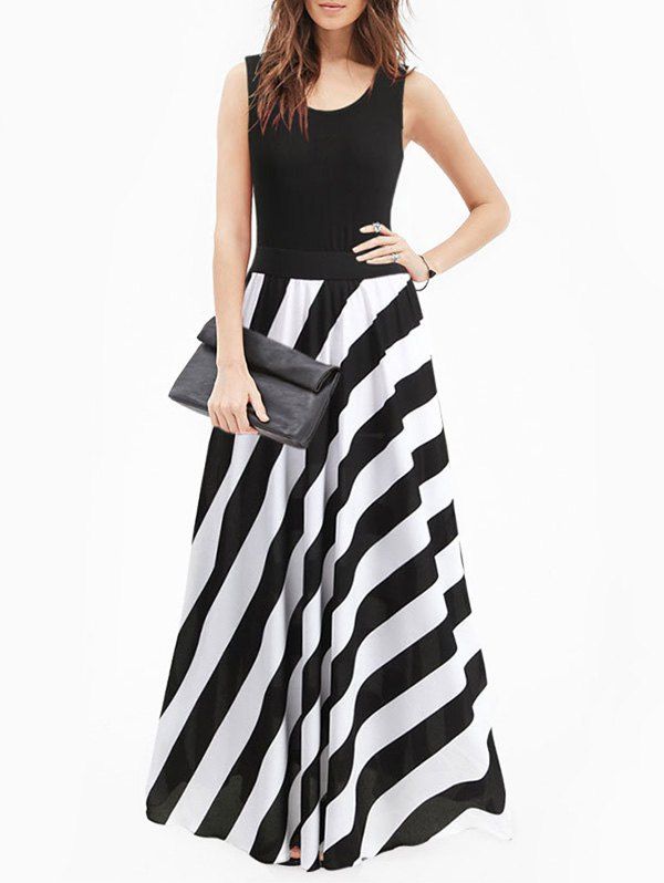 

Striped Floor Length Dress, Black