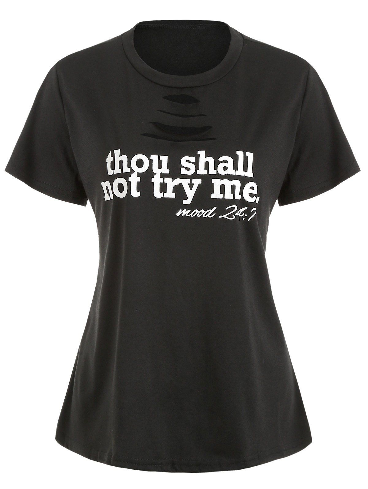 

Letter Graphic Ripped Casual Tee, Black