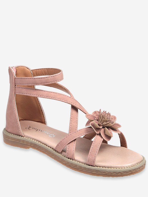 

Summer Cross Strap Flower Pattern Zipper Sandals, Light pink