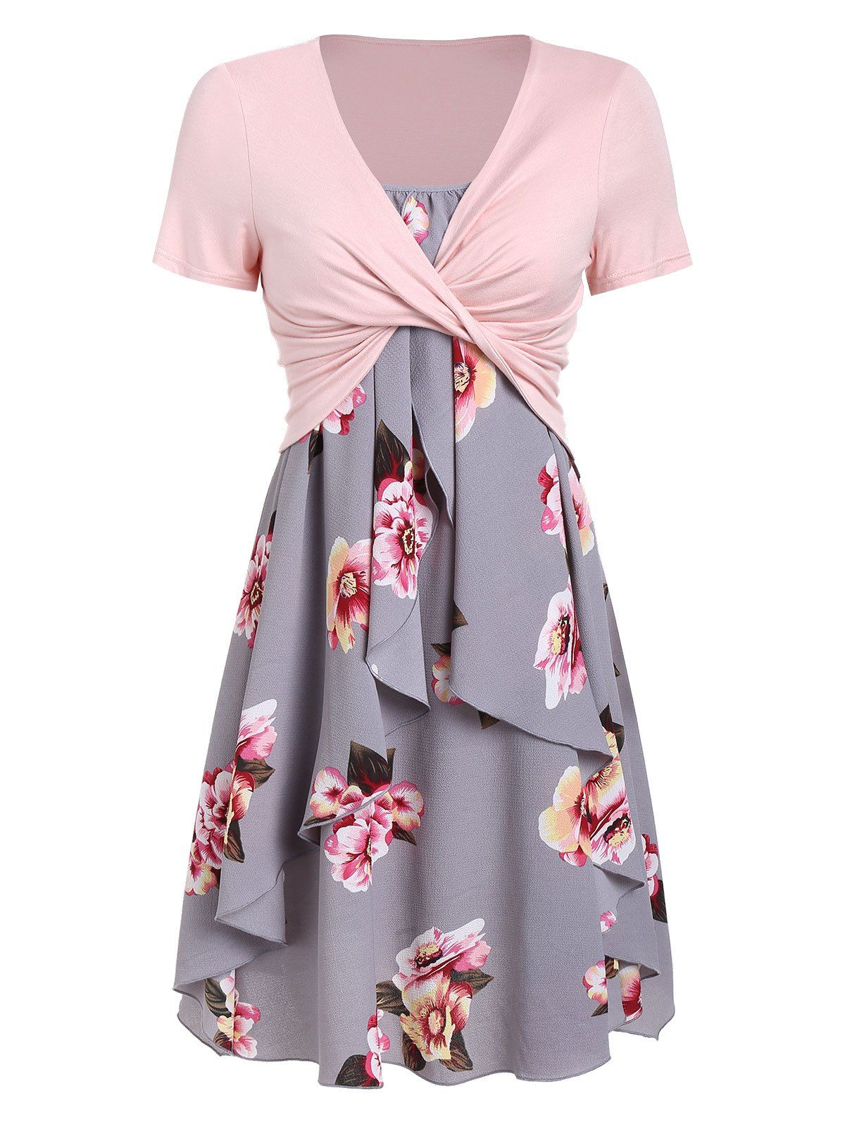 

Flower Cami Dress and Twisted T-shirt Set, Gray cloud
