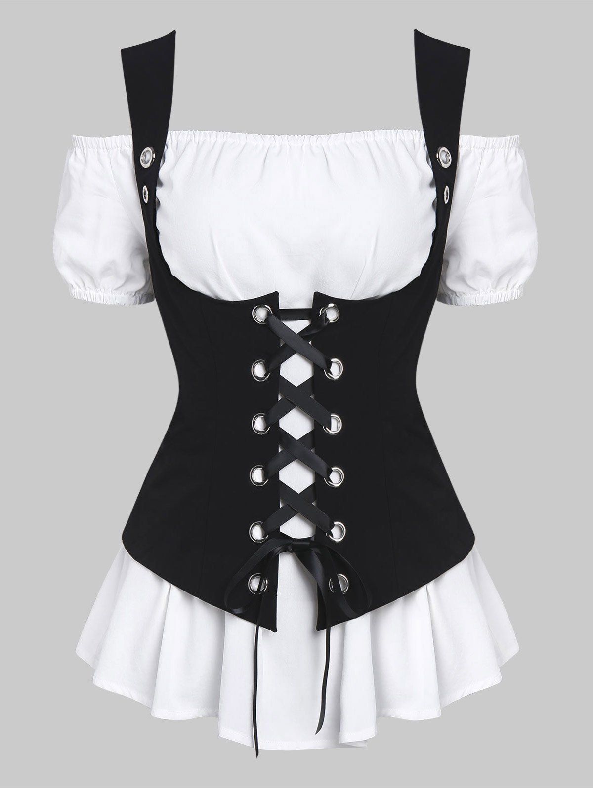 

A Line Blouse and Lace-up Waistcoat Set, White