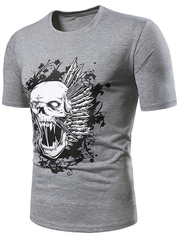 

Skull Splatter Print Short Sleeve T Shirt, Gray