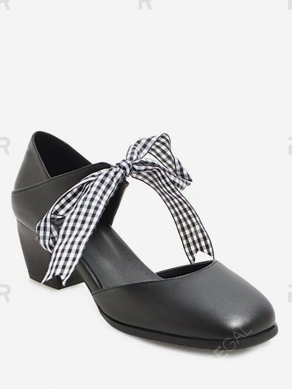 

Sweet Plaid Bow Chunky Heel Sandals, Black