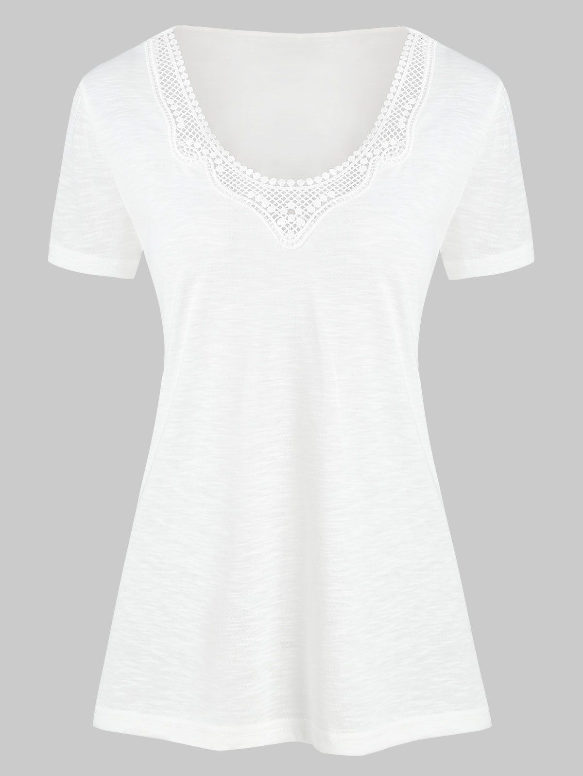 

Crochet Panel Casual Tunic Tee, White