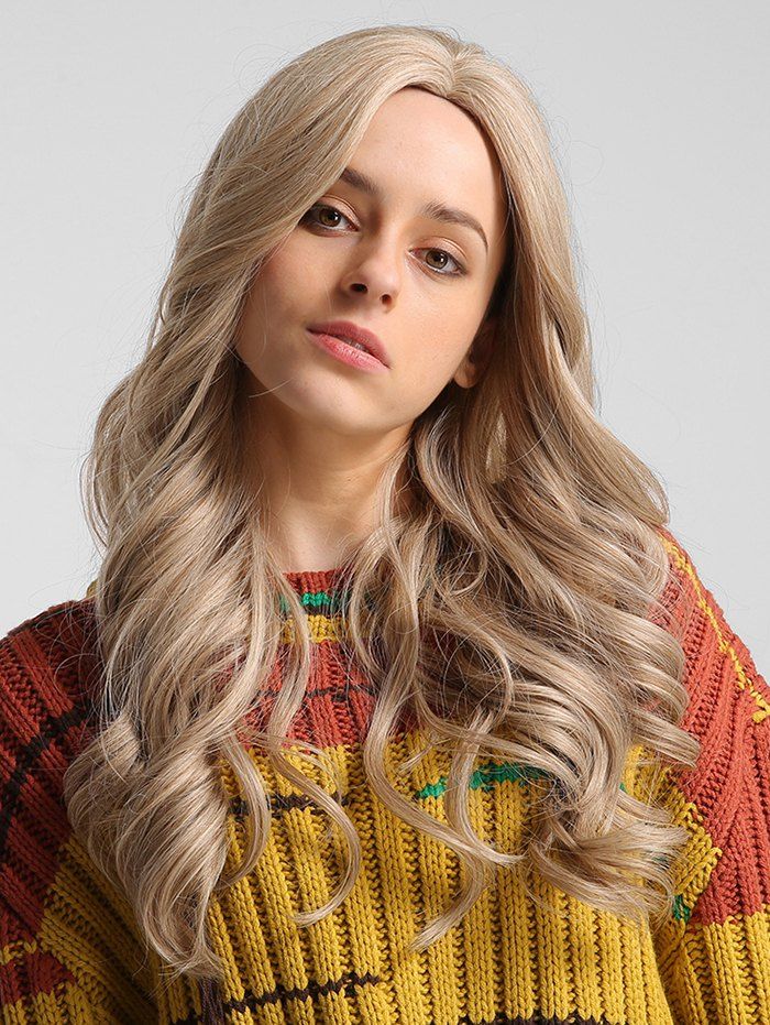 

Center Part Solid Long Body Wave Synthetic Wig, Blonde