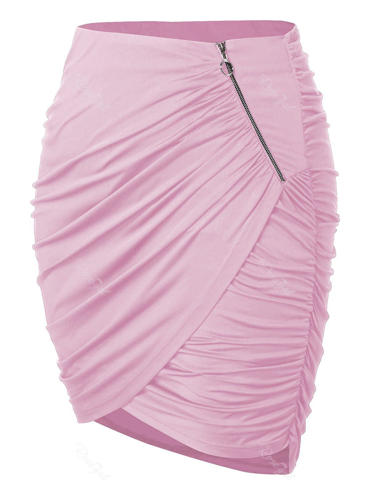 

Plus Size Zipper Asymmetrical Ruched Skirt, Pig pink