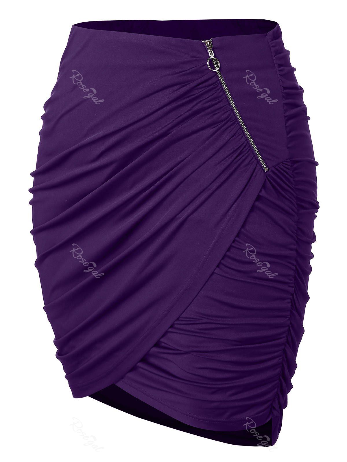 

Plus Size Zipper Asymmetrical Ruched Skirt, Purple iris