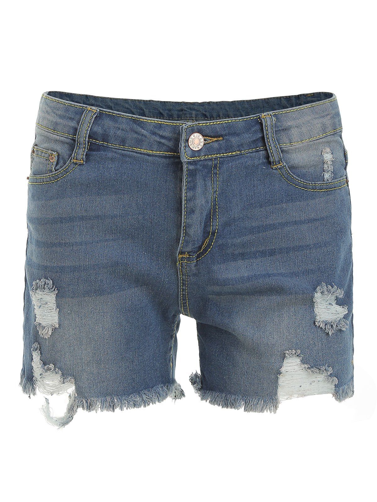 

Ripped Zipper Fly Denim Shorts, Blue