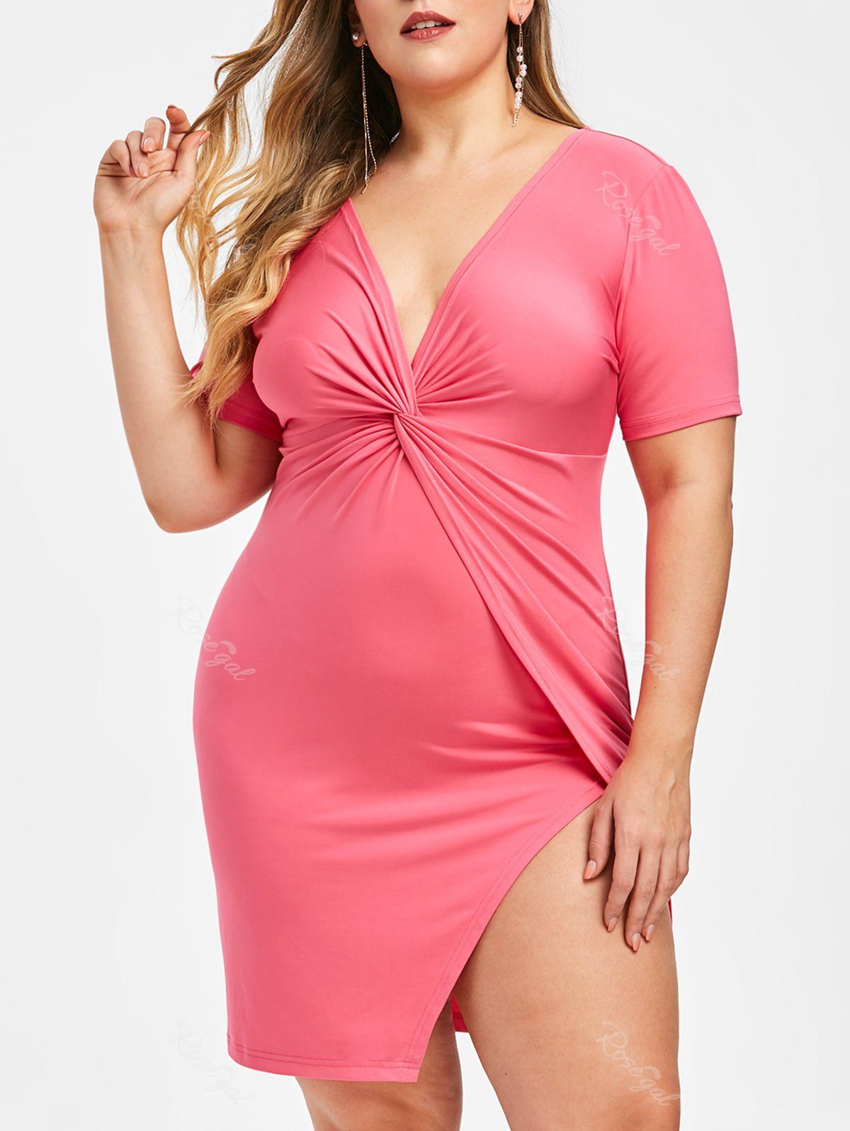 [40% OFF] Rosegal Twist Front Plus Size Plunge Bodycon Dress | Rosegal