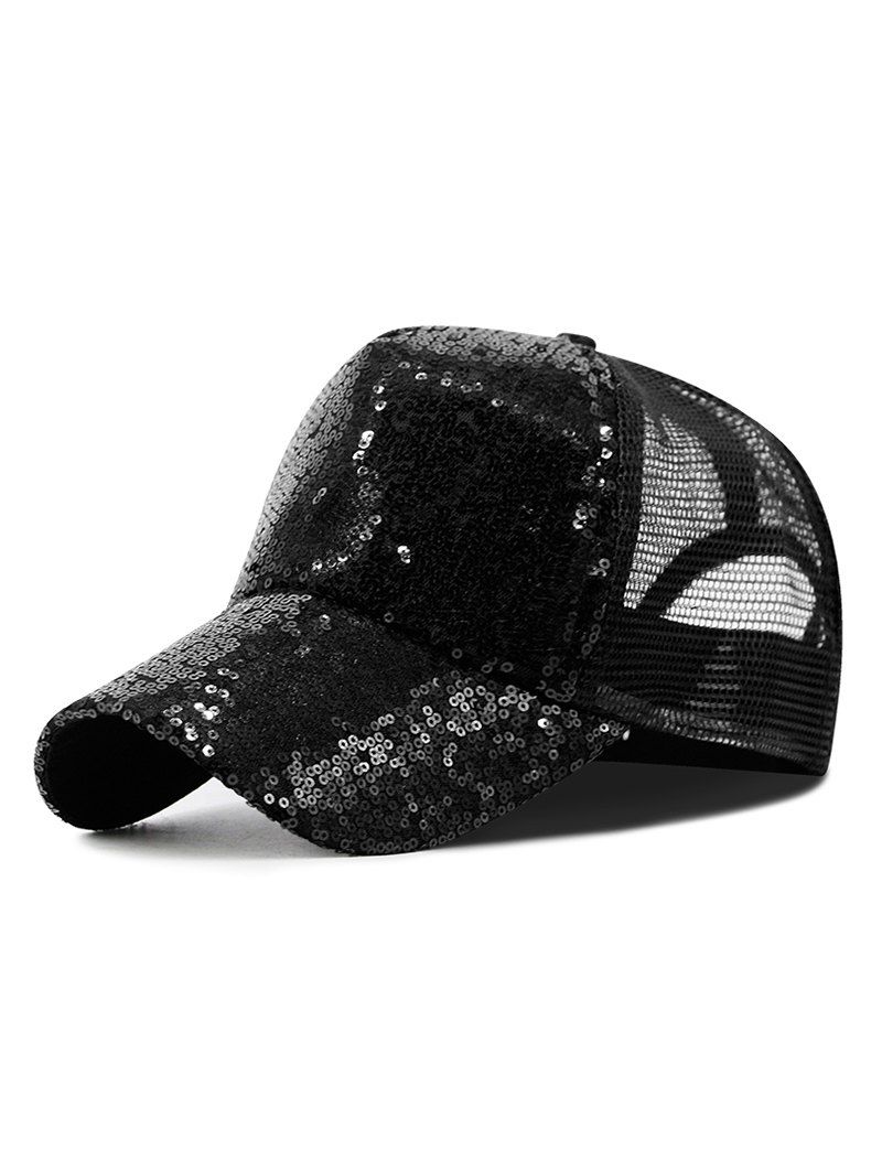 

Sequin Mesh Sport Trucker Hat, Black
