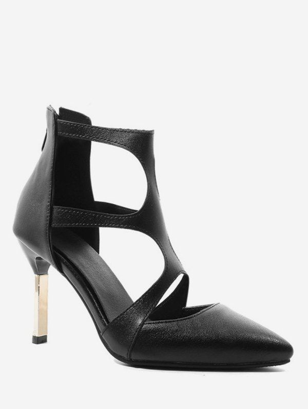 

Pointed Toe Cut Out Heeled Boots, Black