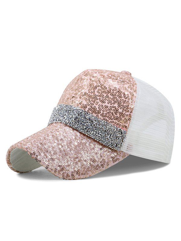 

Rhinestone Stripe Sequin Baseball Cap, Light pink