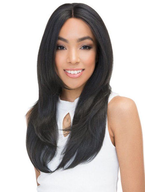 

Center Part Long Natural Straight Human Hair Wig, Black