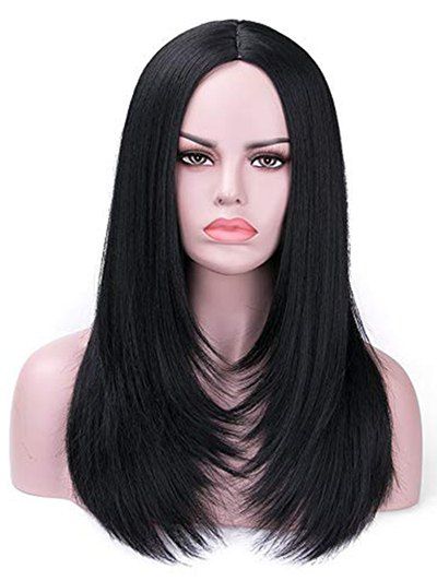 

Solid Center Part Straight Long Synthetic Wig, Black
