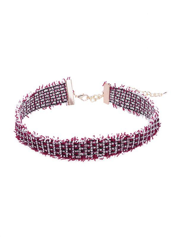 

Fringe Plaid Canvas Choker Necklace, Multi-b