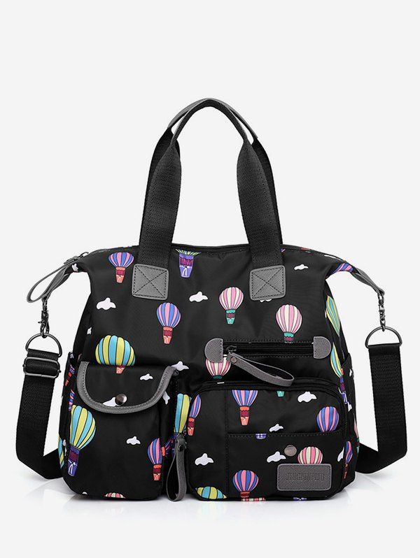

Balloon Printed Large Capacity Nylon Handbag, Black