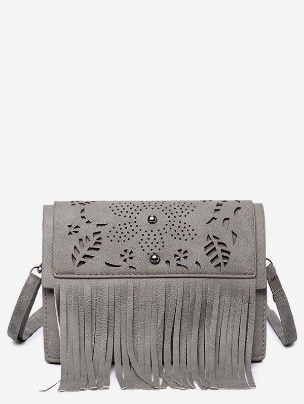 

Fringe Hollow Flower Shoulder Bag, Battleship gray