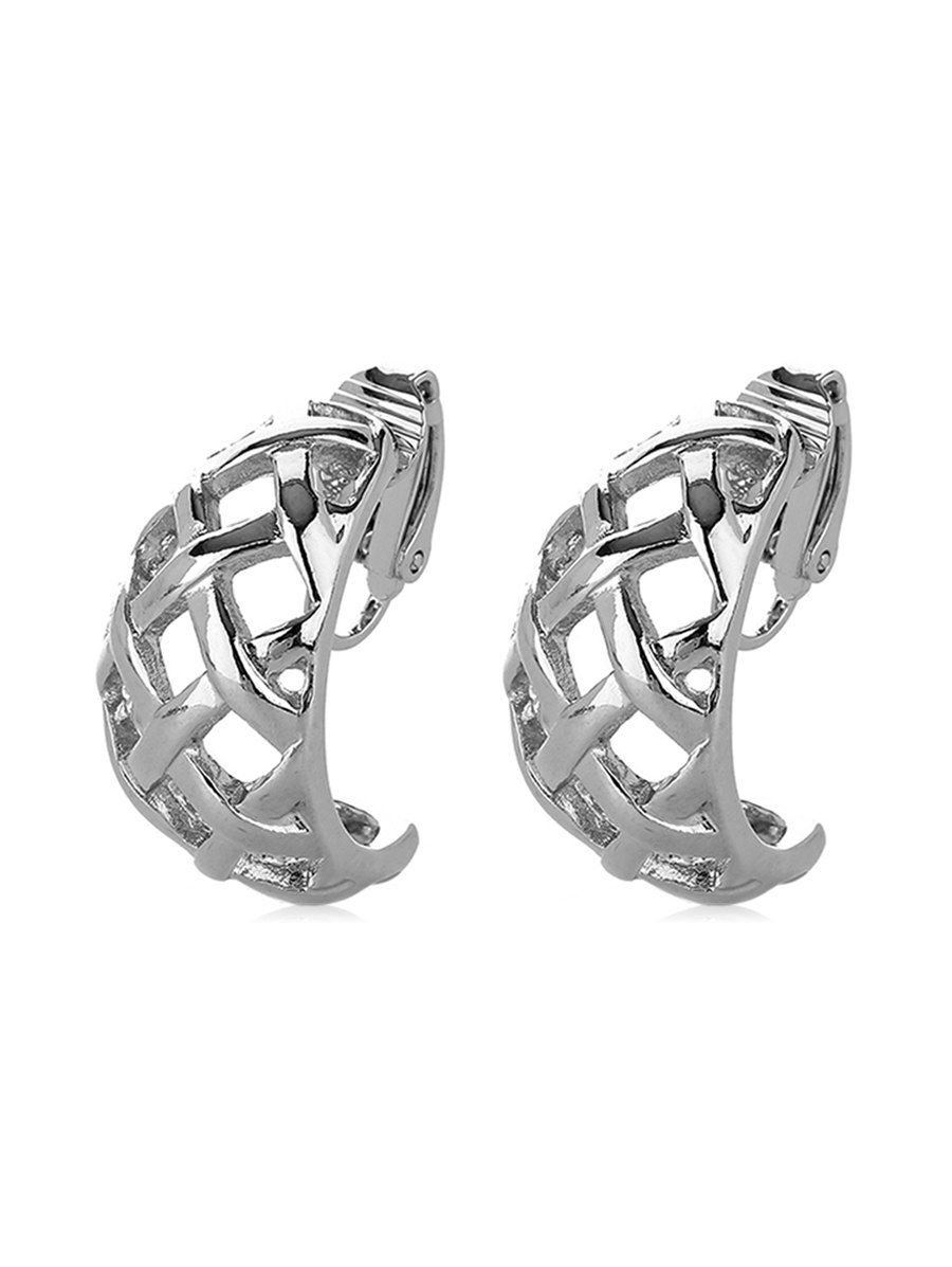 

Geometric Hollow Grid Clip On Earrings, Silver