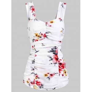 

Flower Ruched Backless Tank Top, White