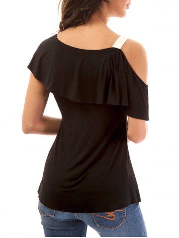 

V Neck Short Sleeves Ruffles Tee, Deep coffee