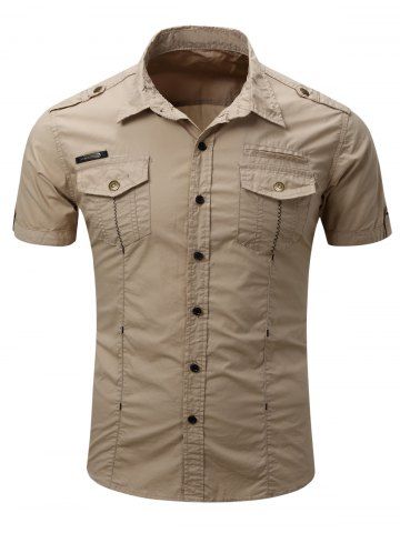 

Pocket Decoration Button Up Leisure Shirt, Light khaki