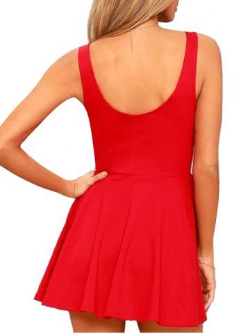 

V Neck Sleeveless Flare Dress, Red