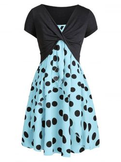 Cami Polka Dot Dress with Crop T-shirt - LIGHT BLUE - M