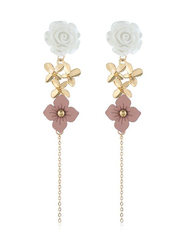 

Long Flower Pattern Resin Dangle Earrings, Gold