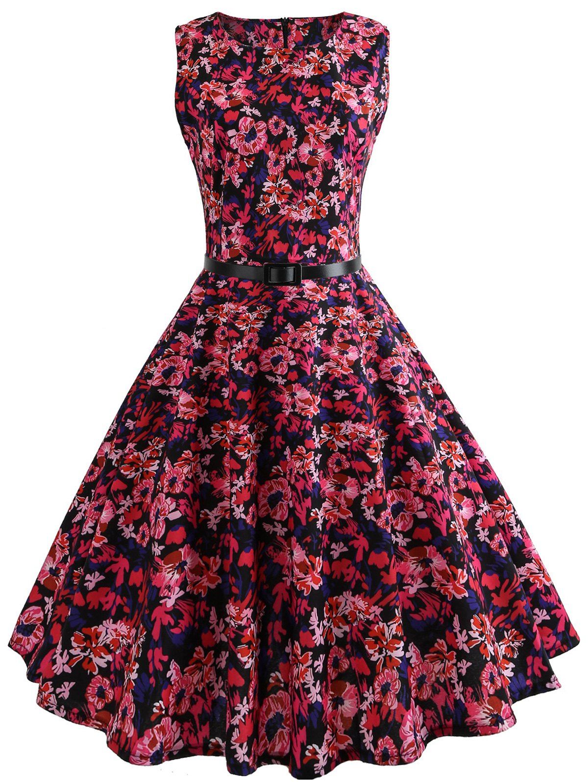 

Floral Belted Vintage A Line Dress, Multi