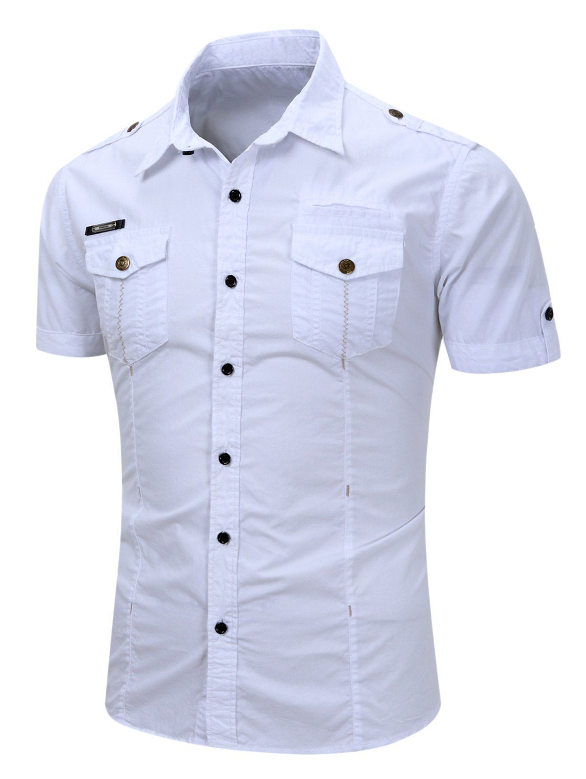 

Pocket Decoration Button Up Cargo Shirt, White