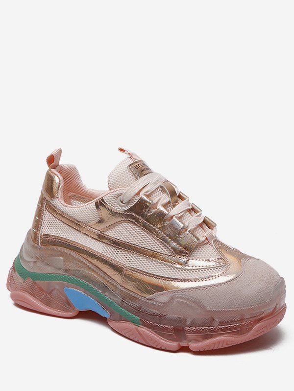 

Color Matching Flat Platform Sneakers, Pink