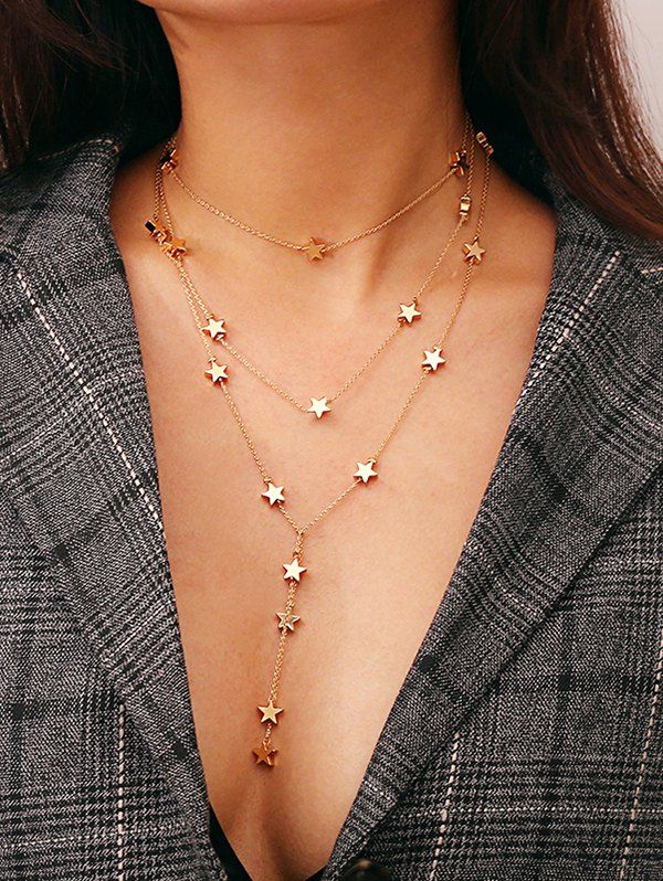 

Multilayer Star Chain Necklace, Gold