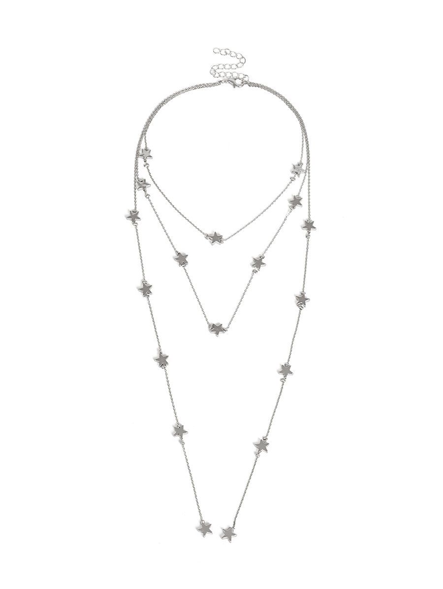 

Multilayer Star Chain Necklace, Silver