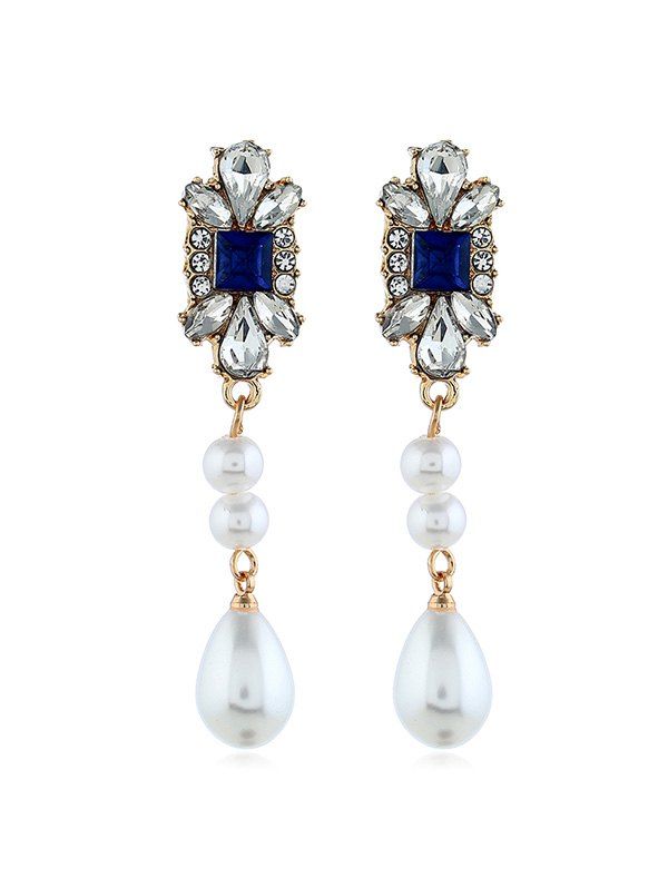 

Water Drop Rhinestone Artificial Pearl Earrings, Blue