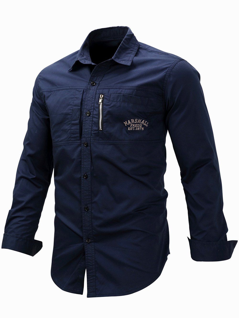 

Letter Zipper Design Long Sleeves Shirt, Deep blue