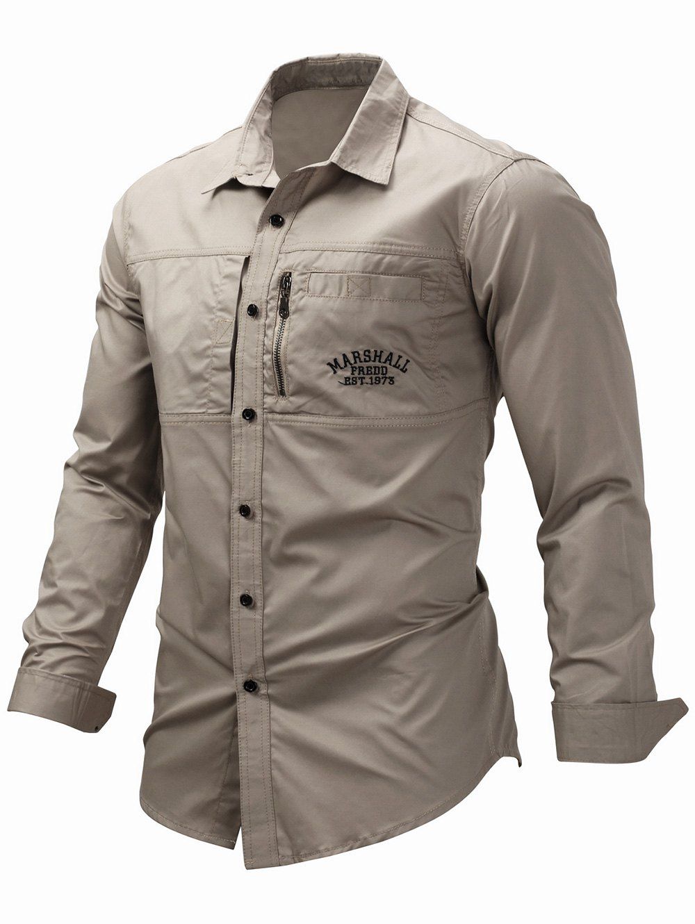 

Letter Zipper Design Long Sleeves Shirt, Light khaki