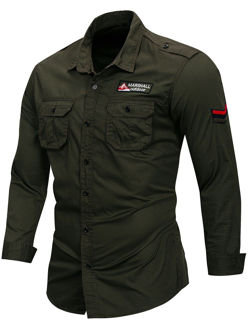 

Letter Embroidery Full Sleeves Shirt, Army green
