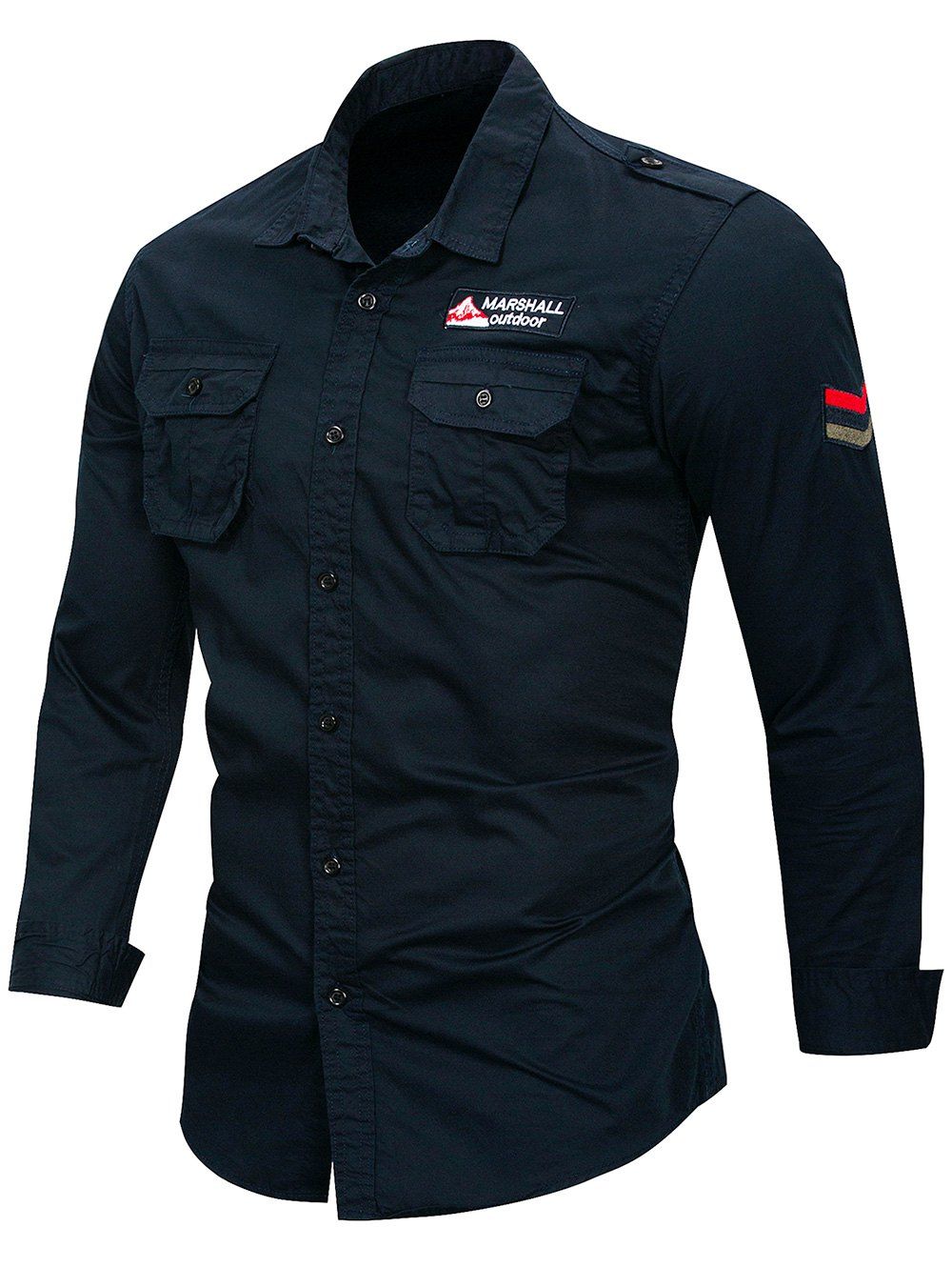 

Letter Embroidery Long Sleeves Cargo Shirt, Deep blue