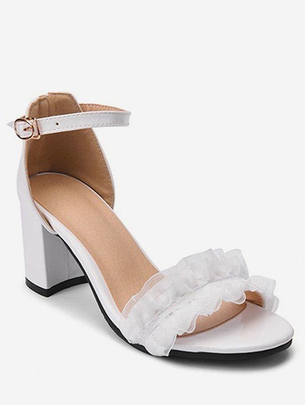 

Sweet Ruffled Mid Heel Sandals, White
