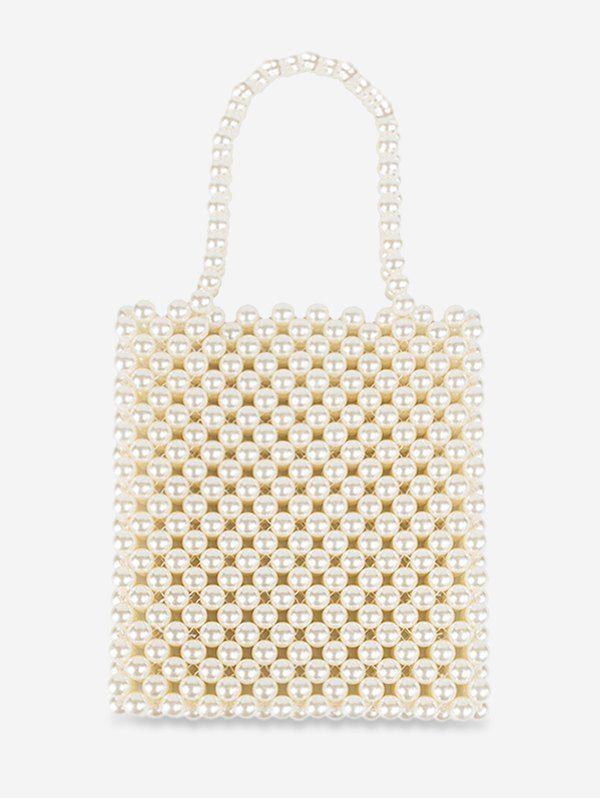 

Pearls Knitted Vintage Square Tote, Warm white