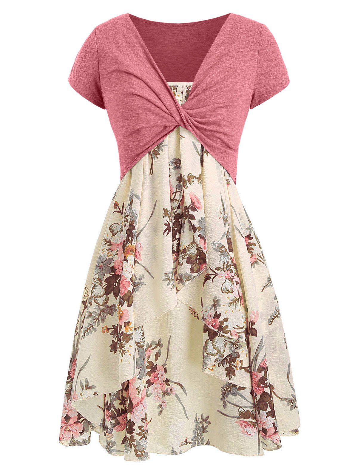Online Cami Flower Dress with Crop T-shirt  