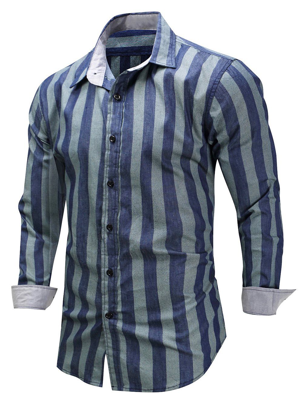 

Striped Pattern Long Sleeves Leisure Shirt, Denim blue