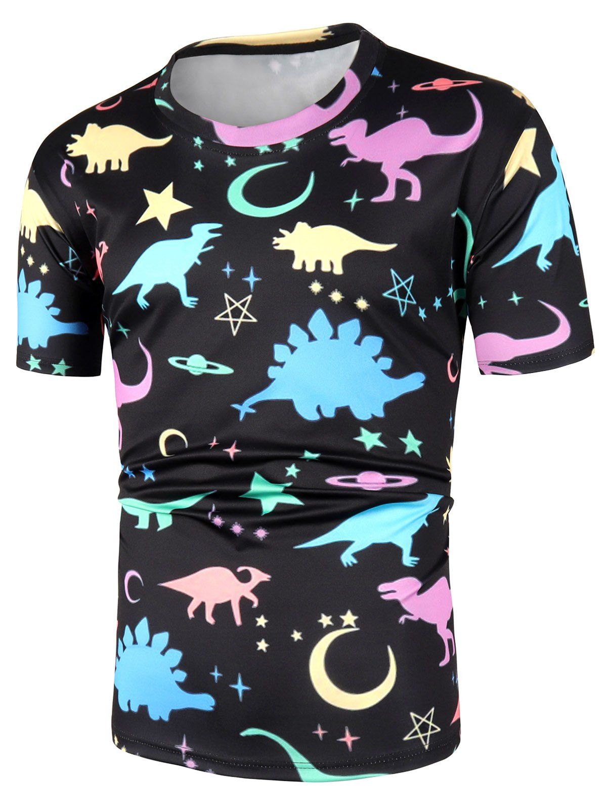 

Dinosaur Star Print Short Sleeve T Shirts, Black