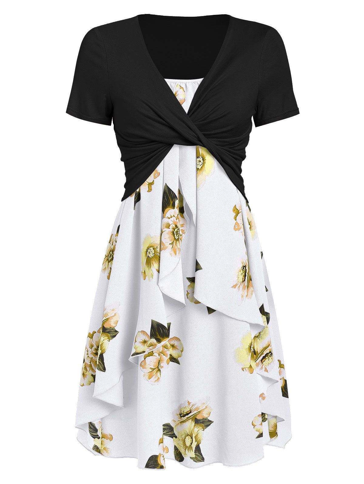 

Flower Cami Dress and Twisted T-shirt Set, Black
