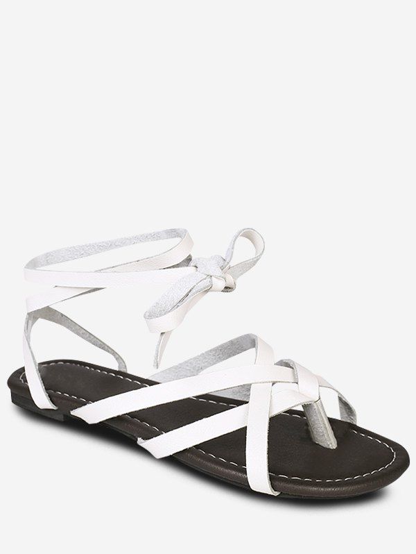 

Lace Up Flat Sandals, White