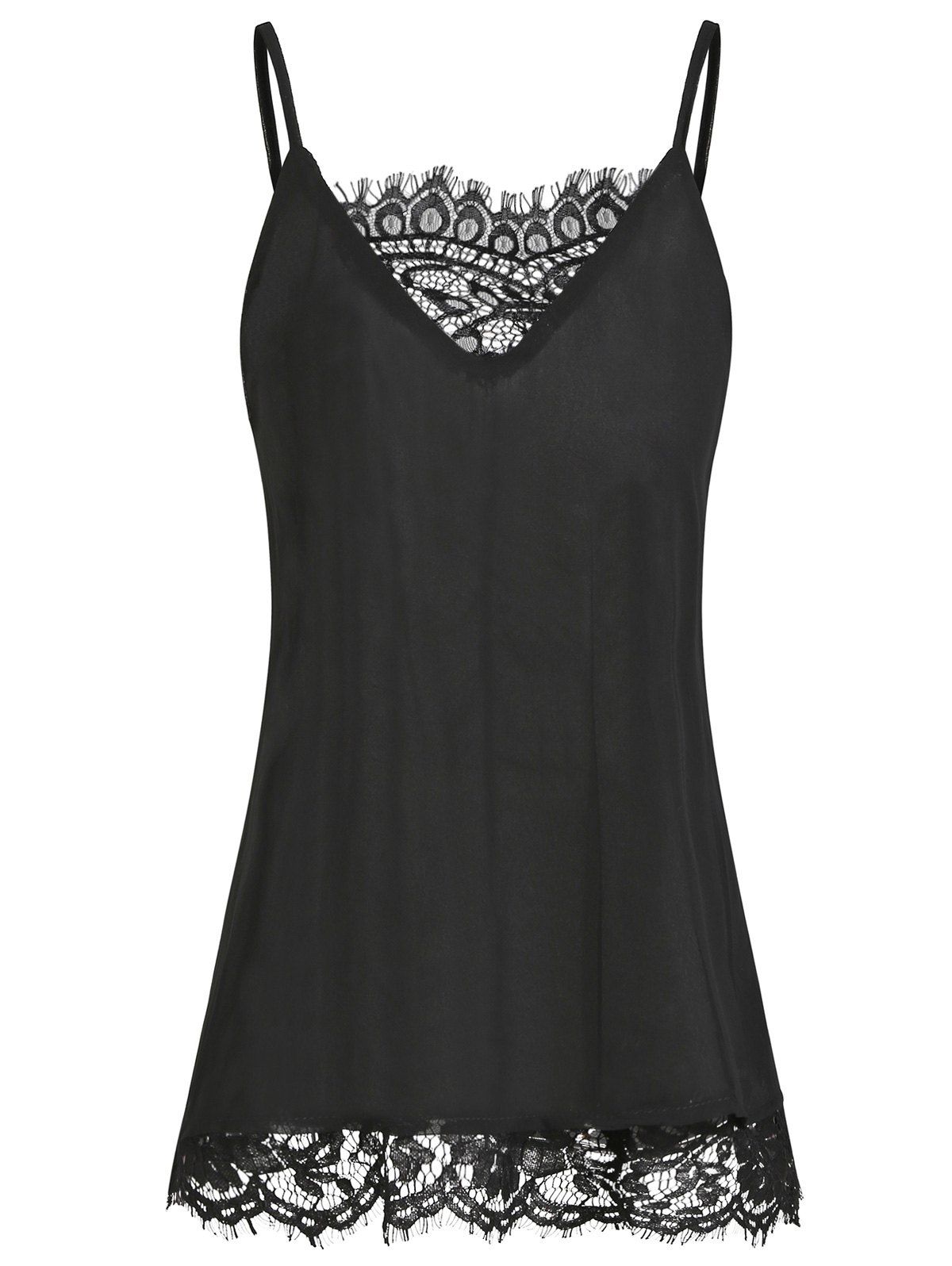 

Chiffon Lace Panel Overlay Cami Top, Black